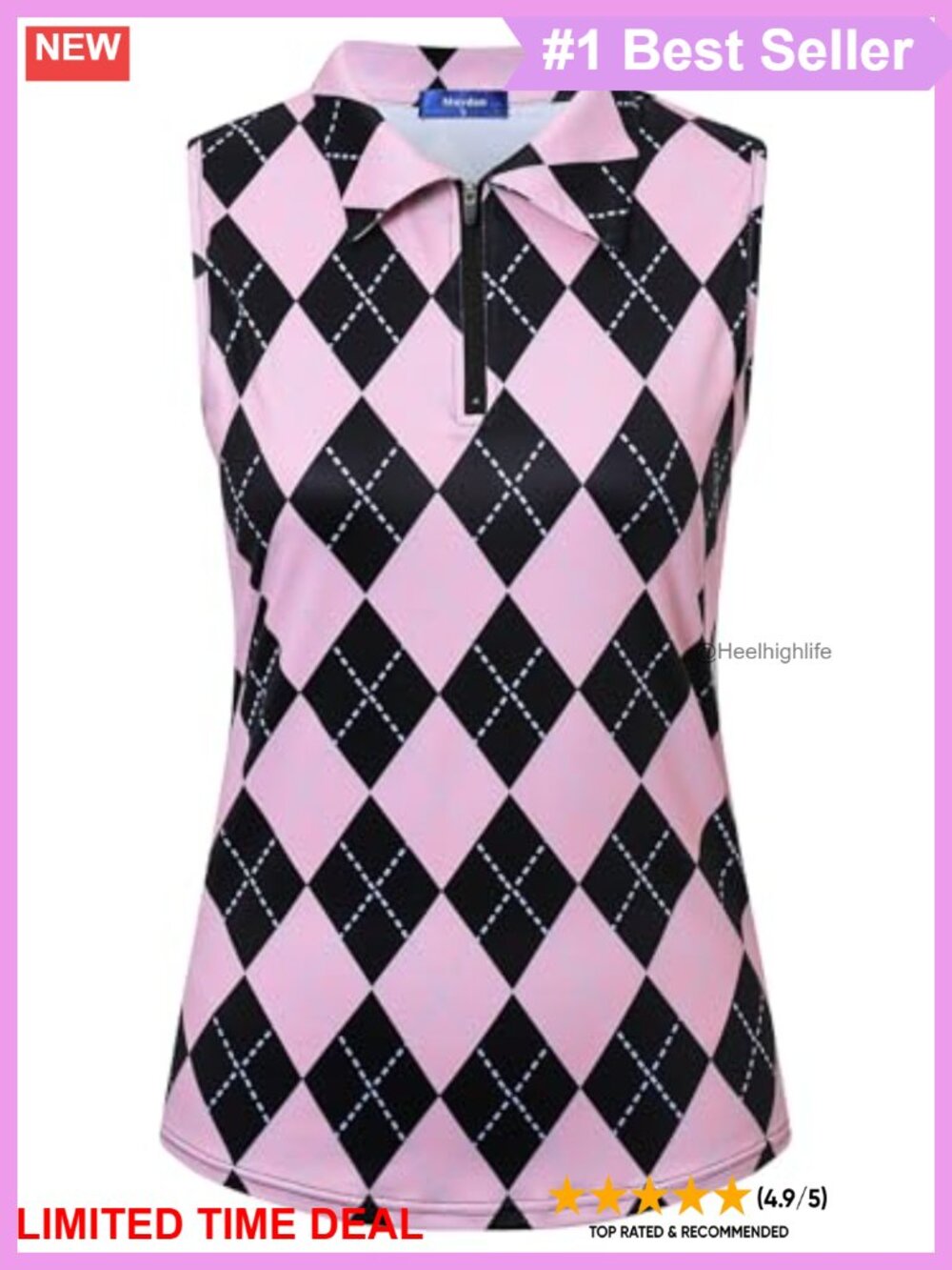 Womens Sleeveless Golf Polo Tennis Shirt Moisture Wicking Zip Tank Top